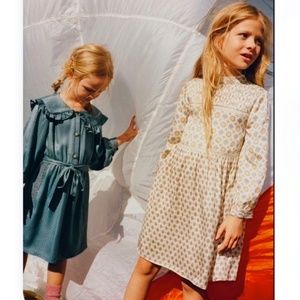 Zara girls satin printed dress with lace